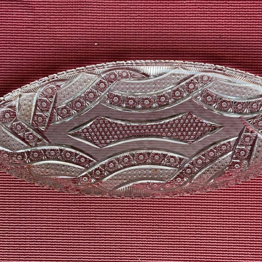 Large Cut Glass Oval-Shapped Platter - 21" x 8 1/2"